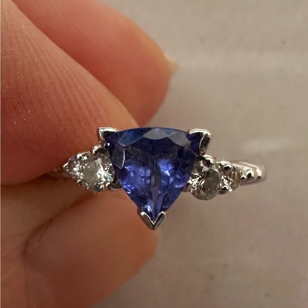 LeVian Platinum Trillion Tanzanite and Diamond Ring